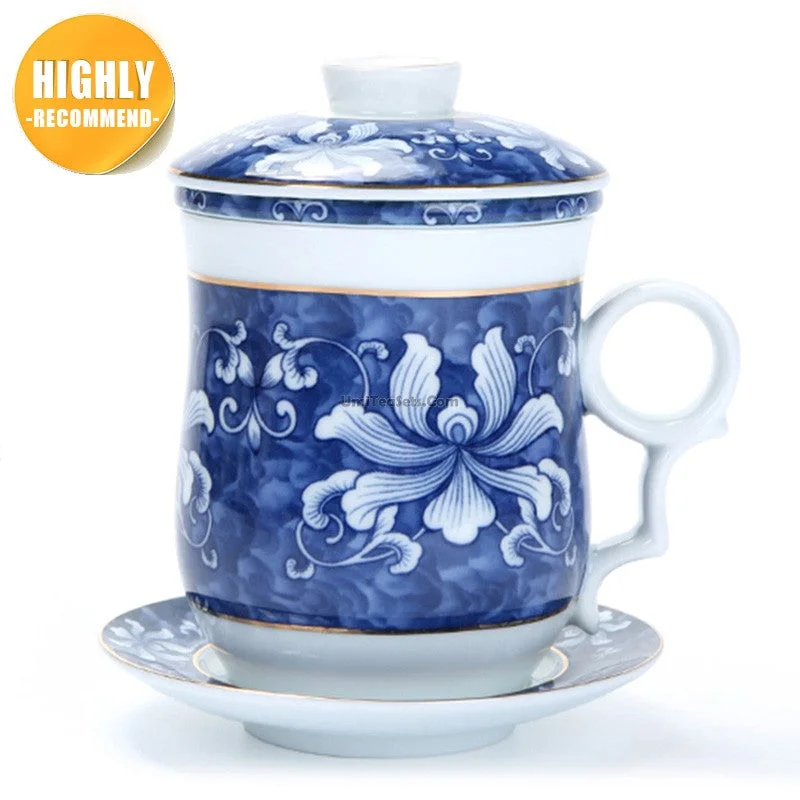 oversized coffee cup for tea -Blue And White Porcelain Chinese Tea Cup