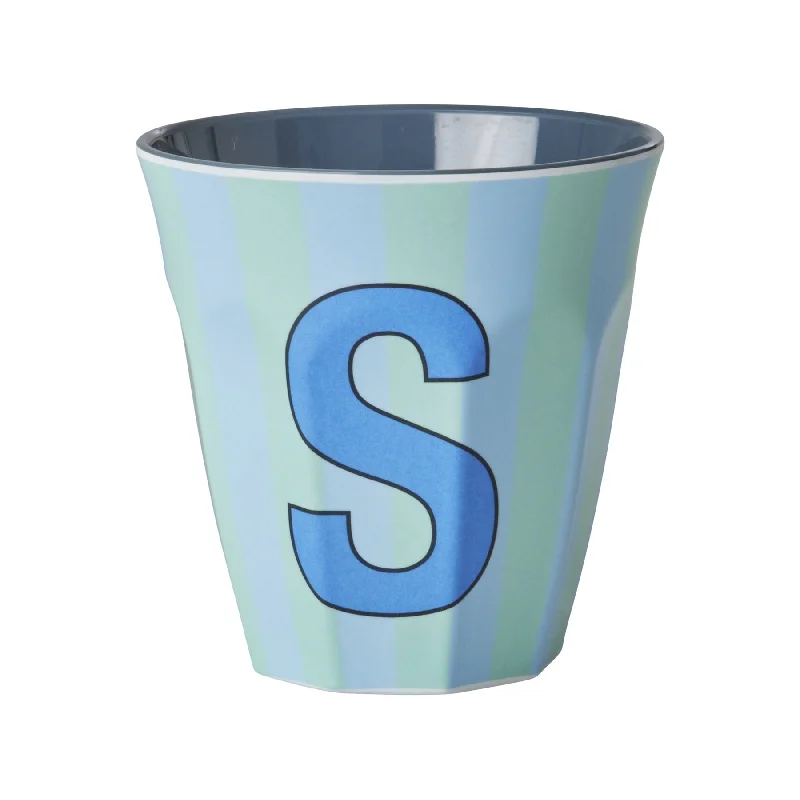 custom logo coffee mug -Rice DK Melamine Cup with The Letter S - Stripes Blueish - Medium - 250ml