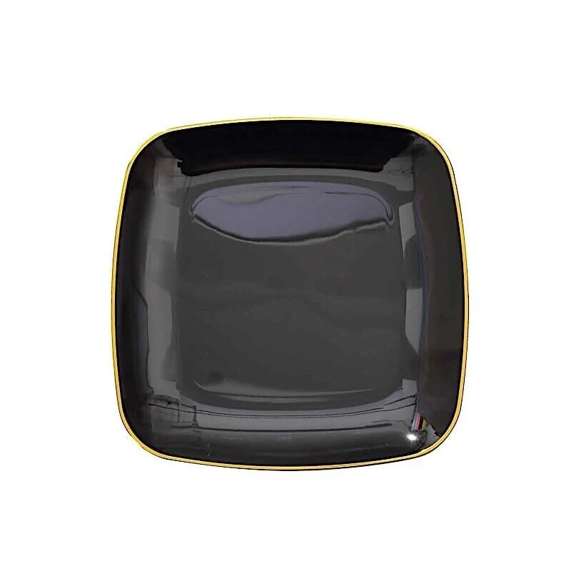 stylish bamboo serving trays for family dinners -10 Pcs Square 7 Inch Disposable Plastic Plates, Gold Trim