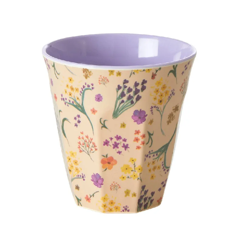 tea mug for office -Rice DK Melamine Cup with Wild Flower Print - Two Tone - Medium