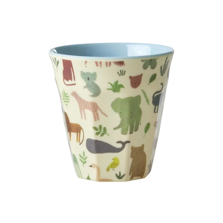 vibrant travel coffee cup -Rice DK Melamine Kids Cup with Sweet Jungle Print - Dusty Blue - Small - 160ml