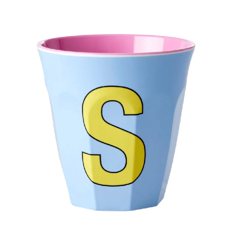 stainless steel coffee cup -Rice DK Melamine Cup with The Letter S - Soft Blue - Two Tone - Medium