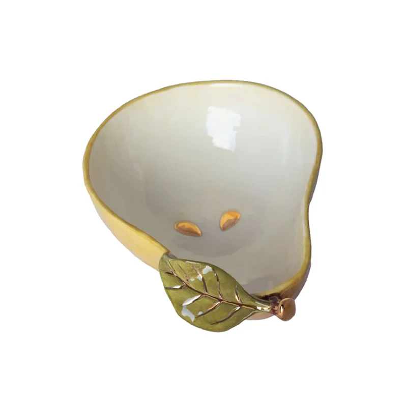 premium porcelain flatware for family events -Rockett St George Pear Bowl with Gold Detail, 14x20cm