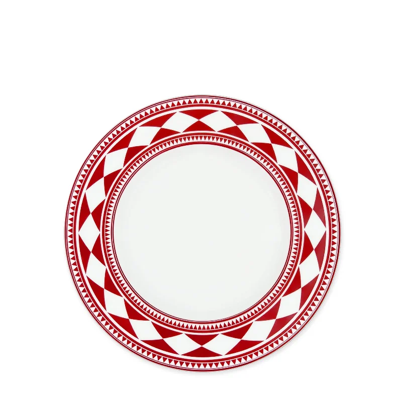 stylish porcelain plates for family picnics -Fez Crimson Rimmed Salad Plate