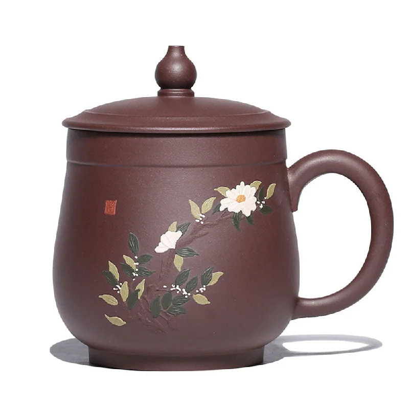 ceramic mug with custom design -Yixing Purple Clay Wealthy Flower Tea Cup