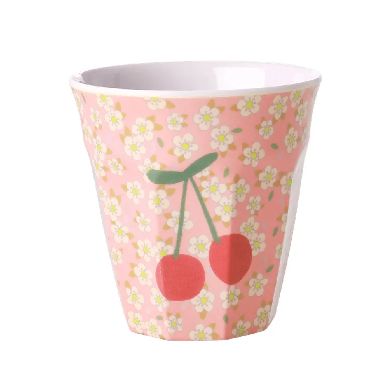 personalized coffee cup with picture -Rice DK Melamine Cup with Small Flowers and Cherry Print - Two Tone - Medium