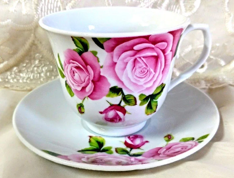 simple design coffee mug -Pretty Pink Rose Porcelain Teacups Tea Cups and Saucers - Set of 6