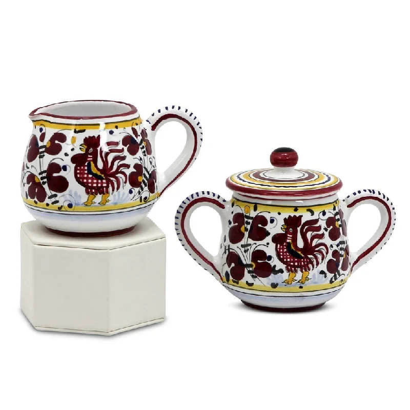 high-quality porcelain plates for special meals -ORVIETO RED ROOSTER: Sugar and Creamer