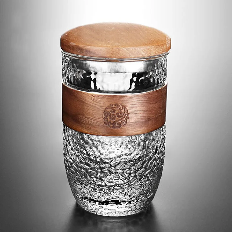 personalized gift coffee mug -Japanese Glass Tea Cup With Wooden Lid