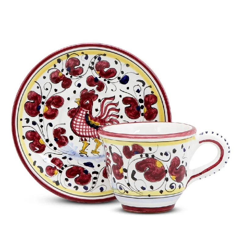 luxury bamboo serving plates for large gatherings -ORVIETO RED ROOSTER: Espresso cup and Saucer