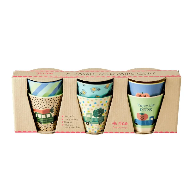 personalized coffee mug with logo -Rice DK Melamine Kids Cups with Assorted Happy Cars Prints - Small - 6 pcs in Giftbox