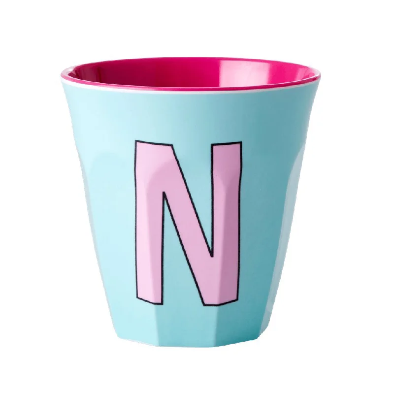 personalized ceramic tea mug -Rice DK Melamine Cup with The Letter N - Mint - Two Tone - Medium