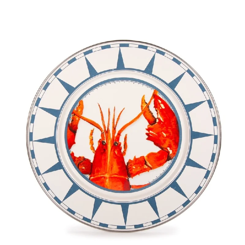 eco-friendly porcelain dinner plates for family dinners -Golden Rabbit Lobster Enamelware Dinner Plates (Pack of 4)