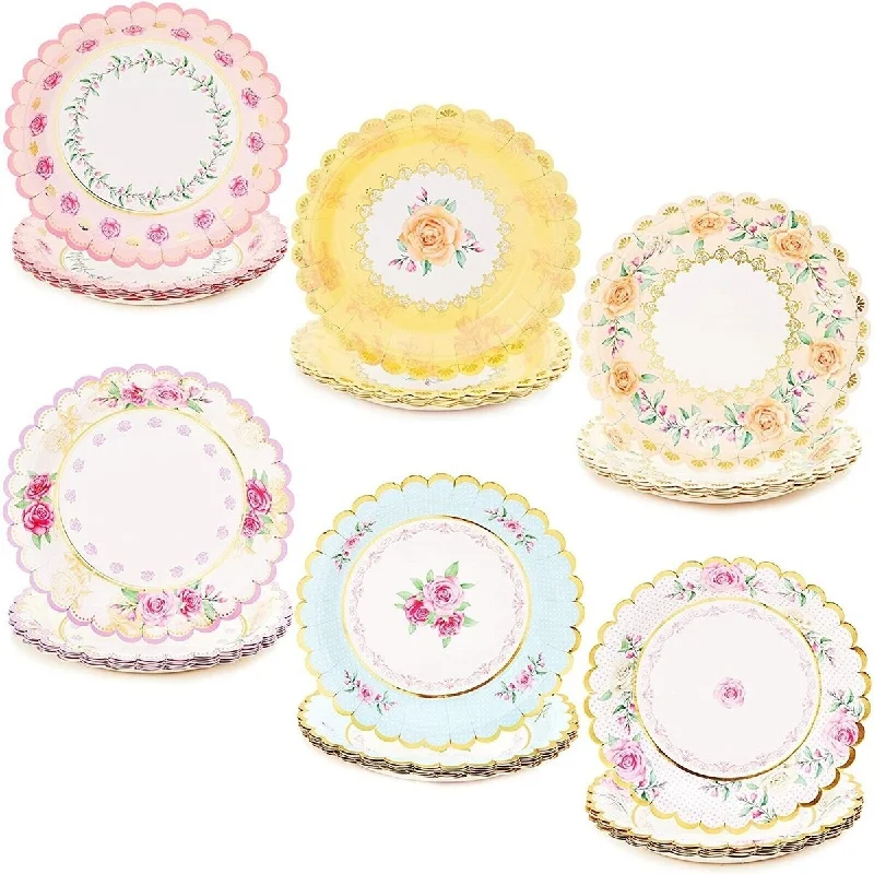 premium porcelain serving dishes for daily meals -48 Pcs 7" Floral Paper Plates Vintage Tea Party