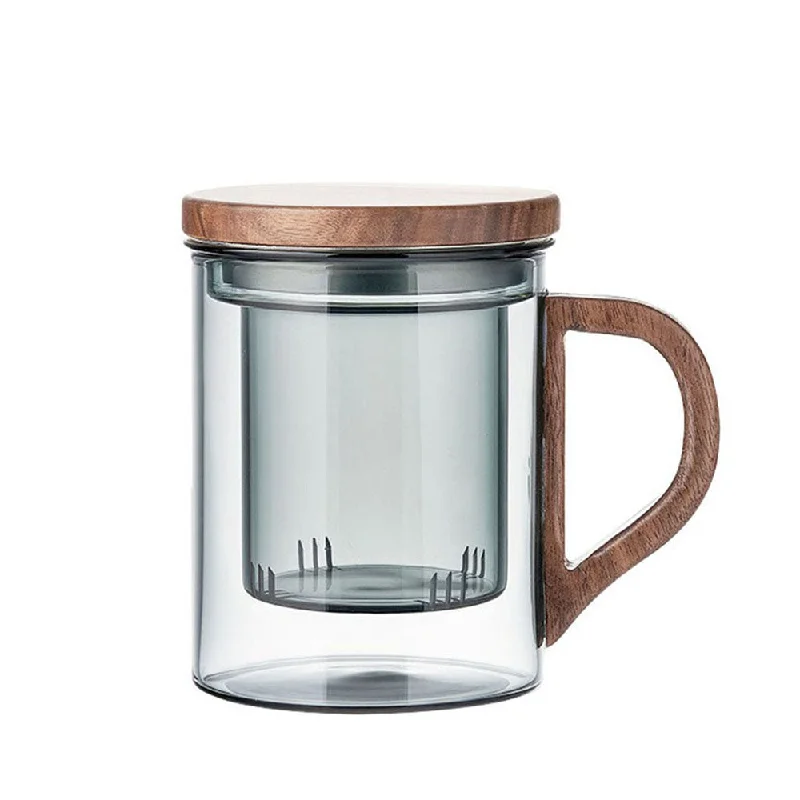 insulated coffee travel cup -Office Glass Tea Cup With Wooden Handle