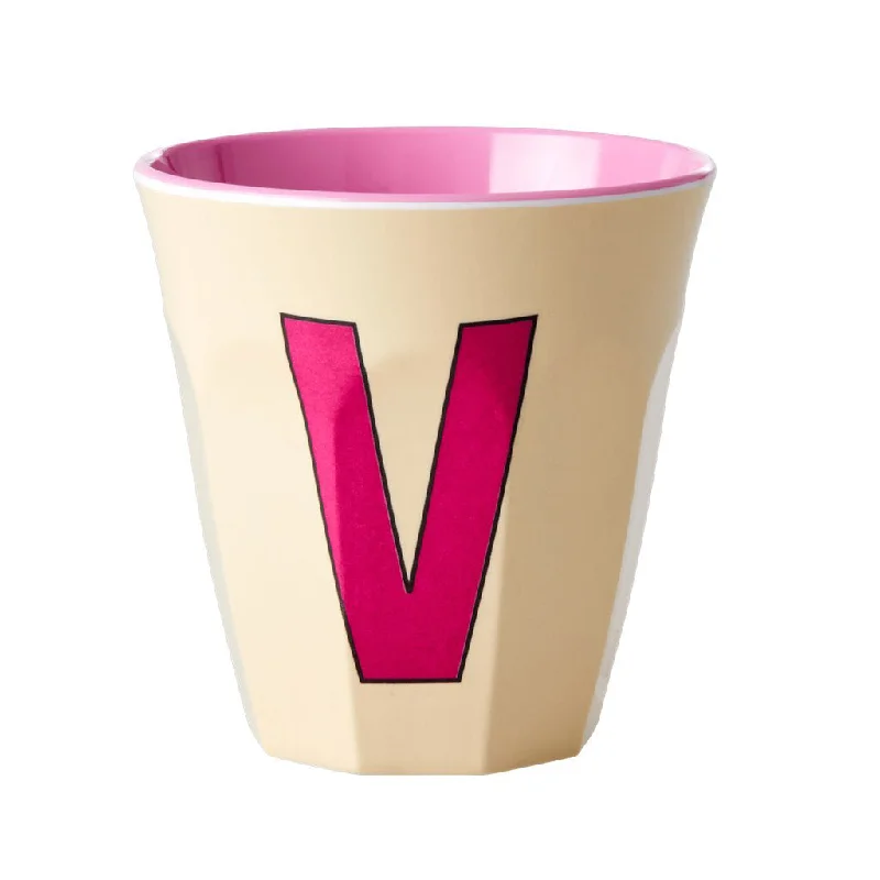 large coffee mug with funny quotes -Rice DK Melamine Cup with The Letter V - Soft Yellow - Two Tone - Medium