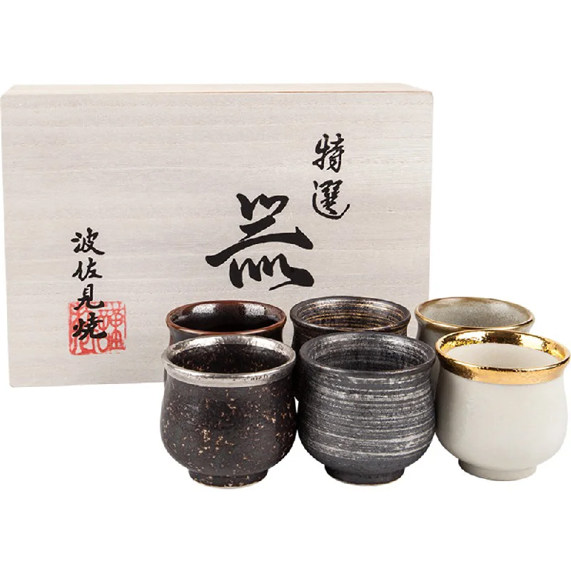 elegant ceramic tea cup -Japanese Hasami Ware Tianmoku Tea Cup Set of Six