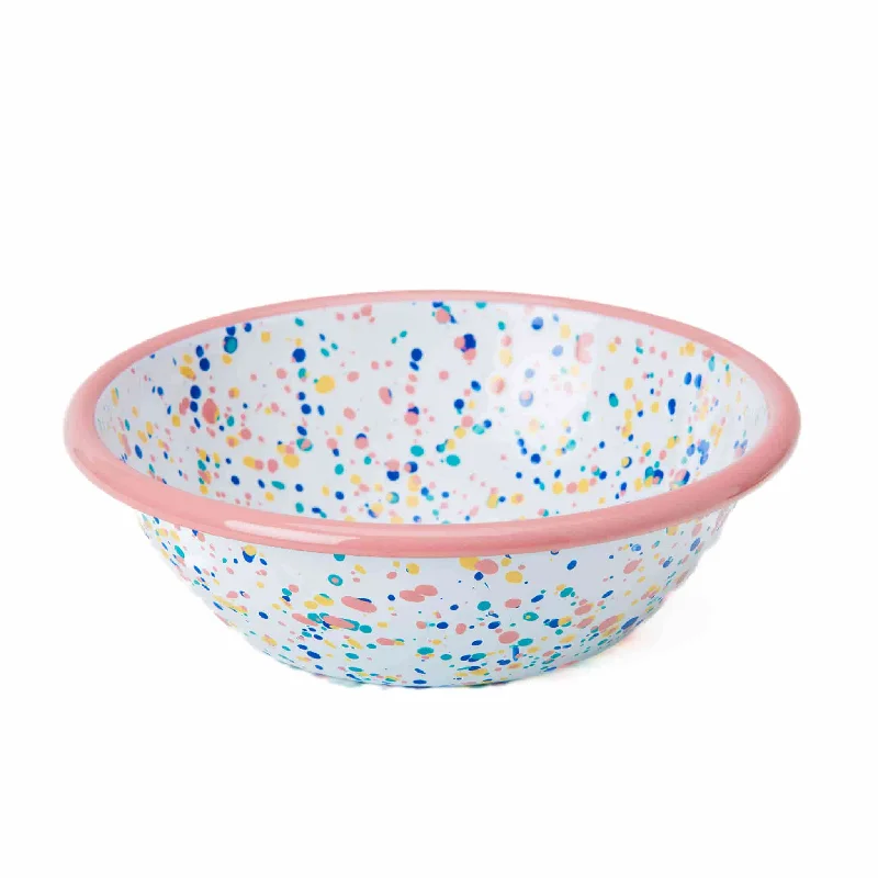 reusable bamboo plates for eco-conscious families -Pink Dot Enamel Salad Bowl