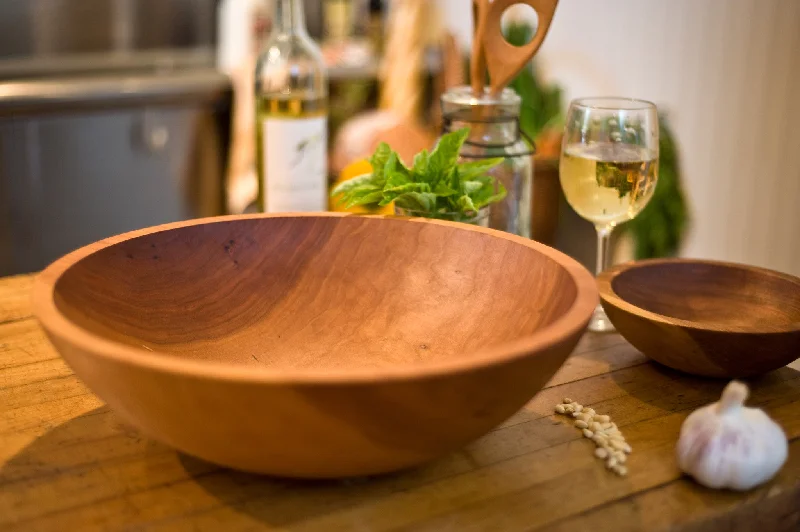 luxury bamboo serving trays for large events -Cherry Wood Salad Bowl 12"  (Serves 4) Free Shipping