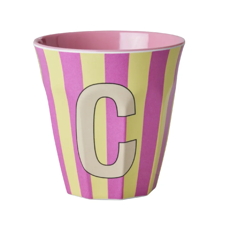 personalized mug for holiday -Rice DK Melamine Cup with The Letter C - Stripes Pinkish - Medium - 250ml