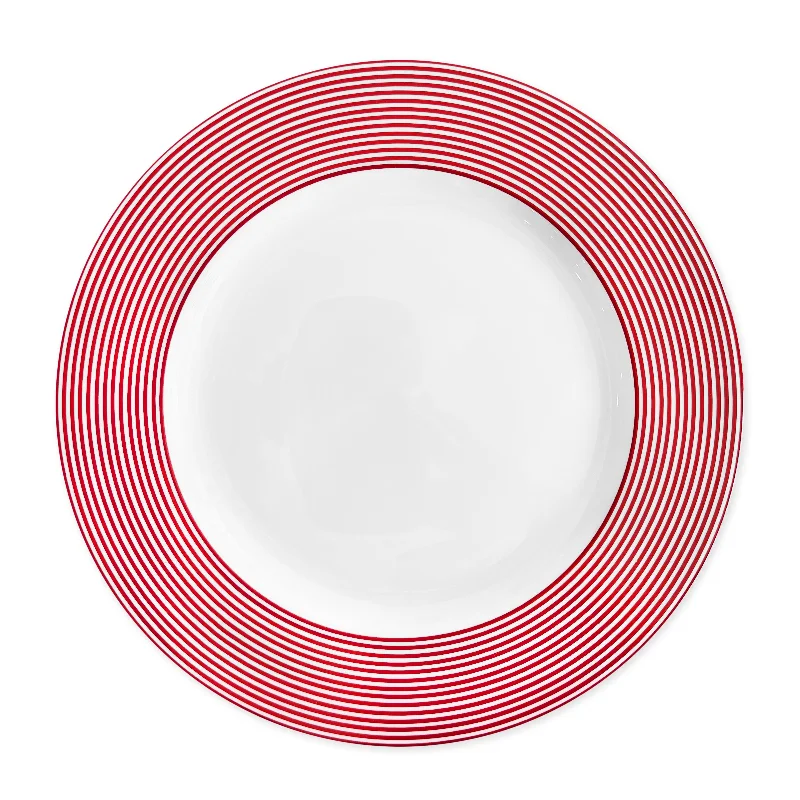 luxury porcelain bowls for catering events -Newport Stripe Crimson Dinner Plate