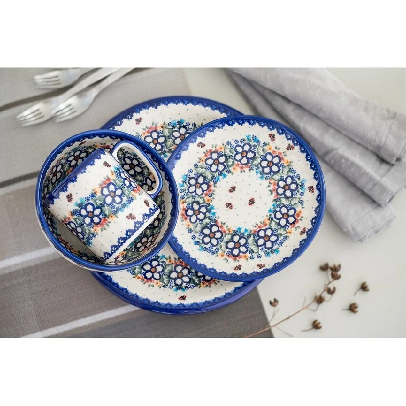 modern bamboo cutlery for formal occasions -Blue Rose Polish Pottery Vena Dinnerware (4 PC)