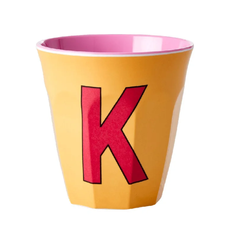 cute tea mug with design -Rice DK Melamine Cup with The Letter K - Apricot - Two Tone - Medium