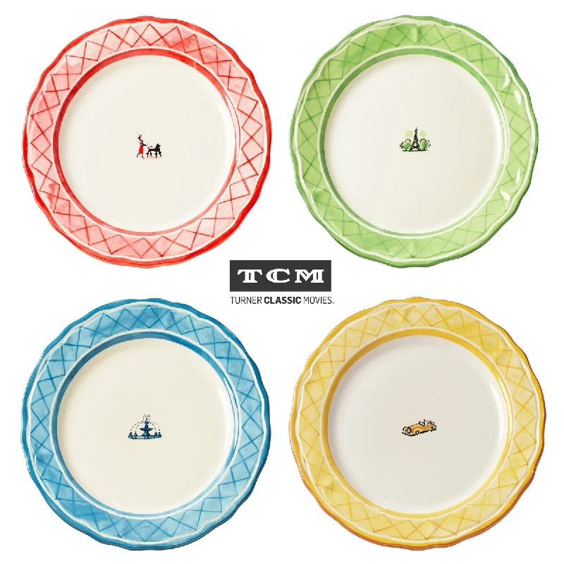 reusable bamboo serving plates for catering events -Euro Ceramica An American In Paris Assorted Dinner Plates (Set of 4)