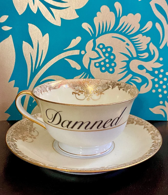 best thermal coffee mug -Vintage Damned Teacup and saucer