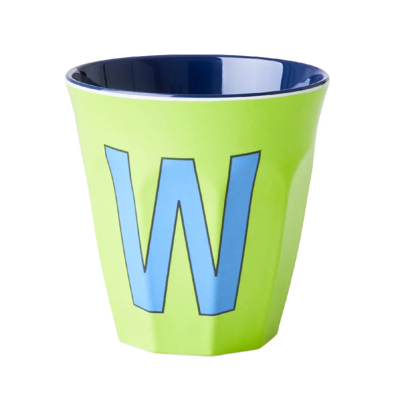 reusable glass coffee mug -Rice DK Melamine Cup with The Letter W - Lime Green - Two Tone - Medium