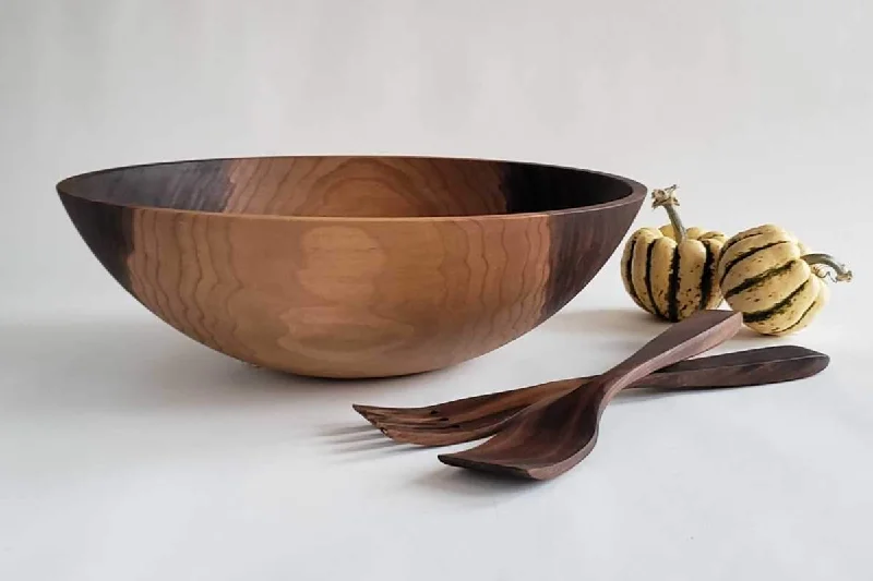 modern bamboo serving trays for picnics -Handmade Wooden Bowl Black Walnut 17" (Serves 20)