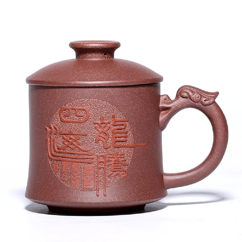 travel mug with thermal insulation -Yixing Purple Clay Dragon Handle Tea Cup