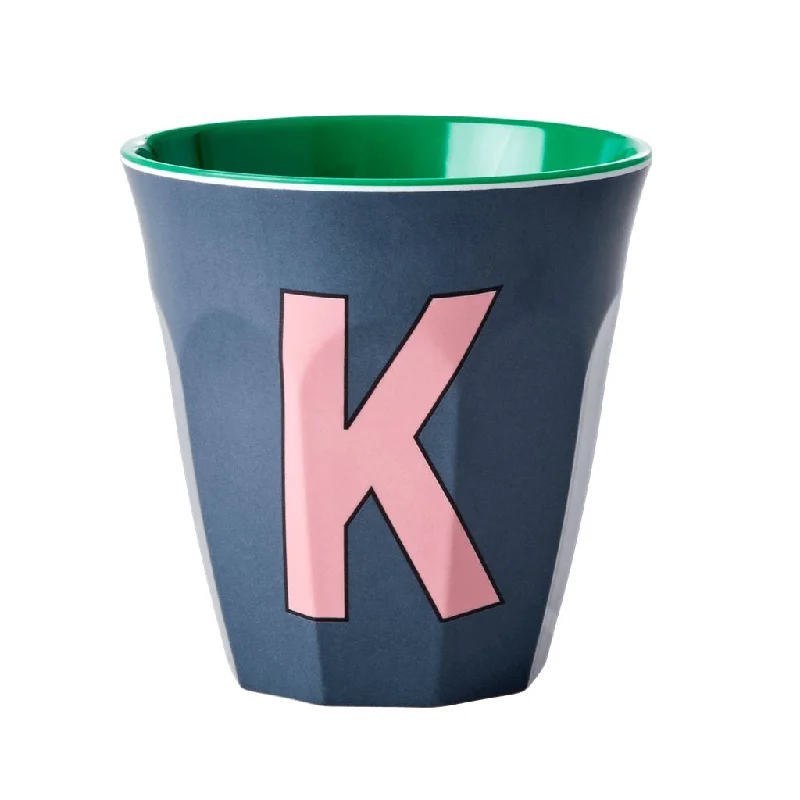 simple coffee cup with design -Rice DK Melamine Cup with The Letter K - Dark Grey - Two Tone - Medium