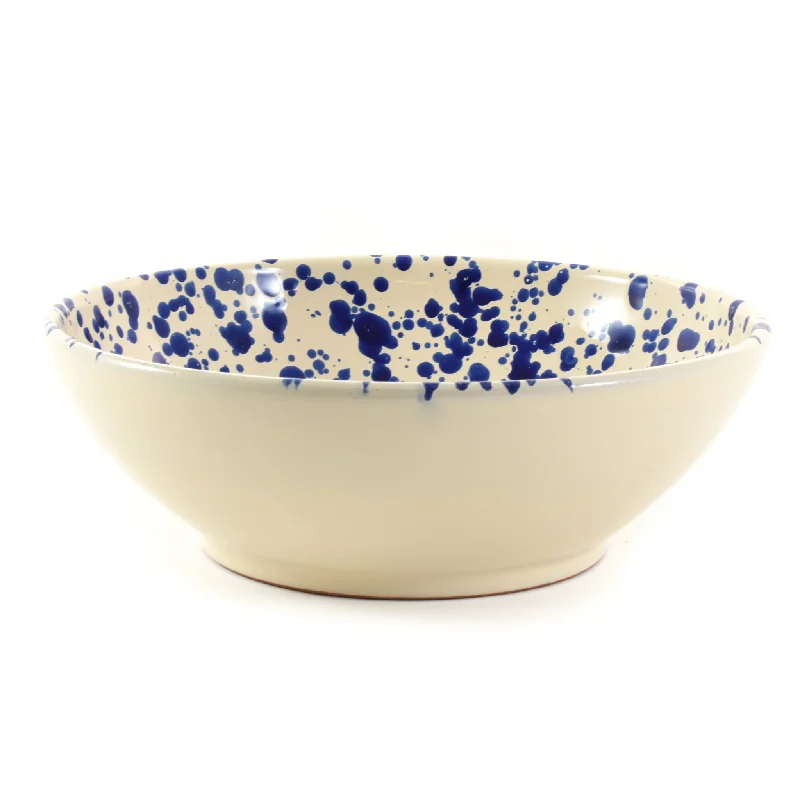 reusable bamboo serving plates for catering events -Puglia Blue Splatter Large Salad Bowl, 28cm