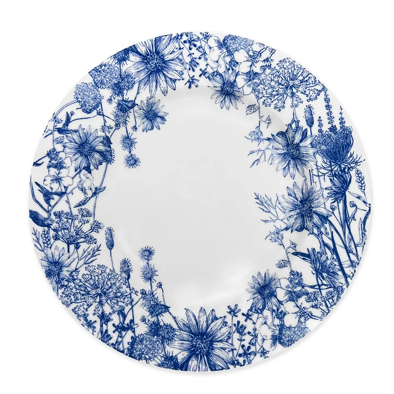 elegant porcelain bowls for family meals -Summer Blues Rimmed Dinner Plate