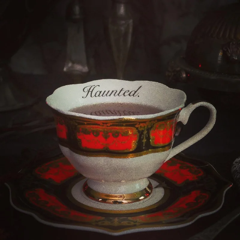 minimalist coffee mug -Halloween Haunted cup and saucer