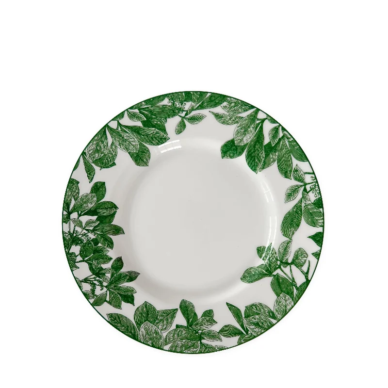 eco-friendly porcelain serving plates for catering -Arbor Green Rimmed Salad Plate