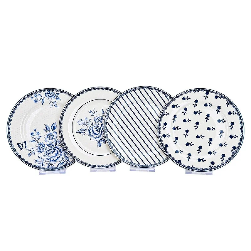 stylish bamboo dinnerware sets for picnics -4 Blue White Porcelain Dessert Plates