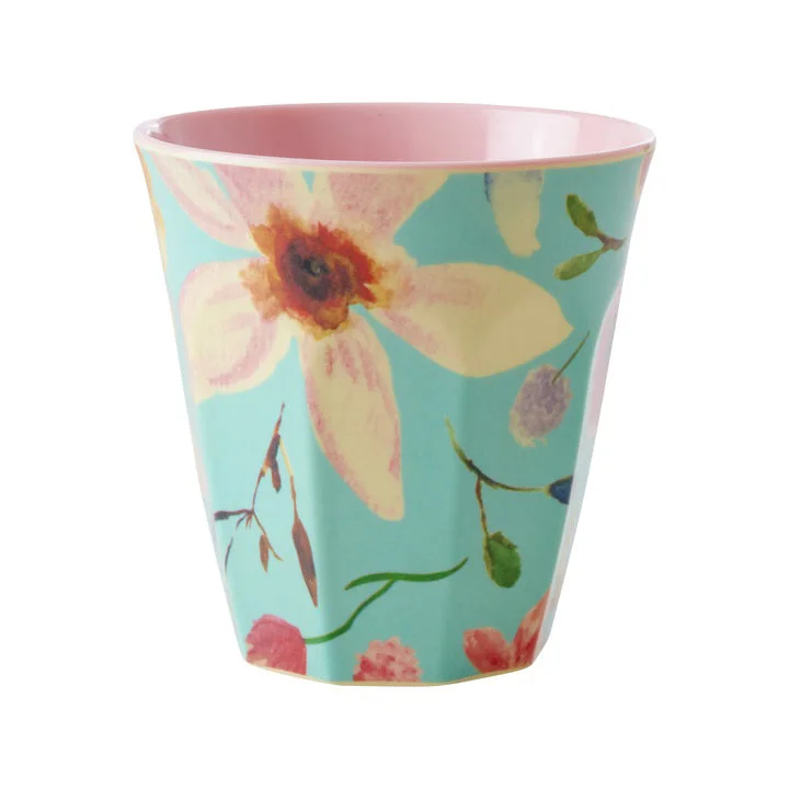 coffee cup with motivational quote -Rice DK Melamine Cup with Selma Flower Print - Mint - Medium - 250 ml