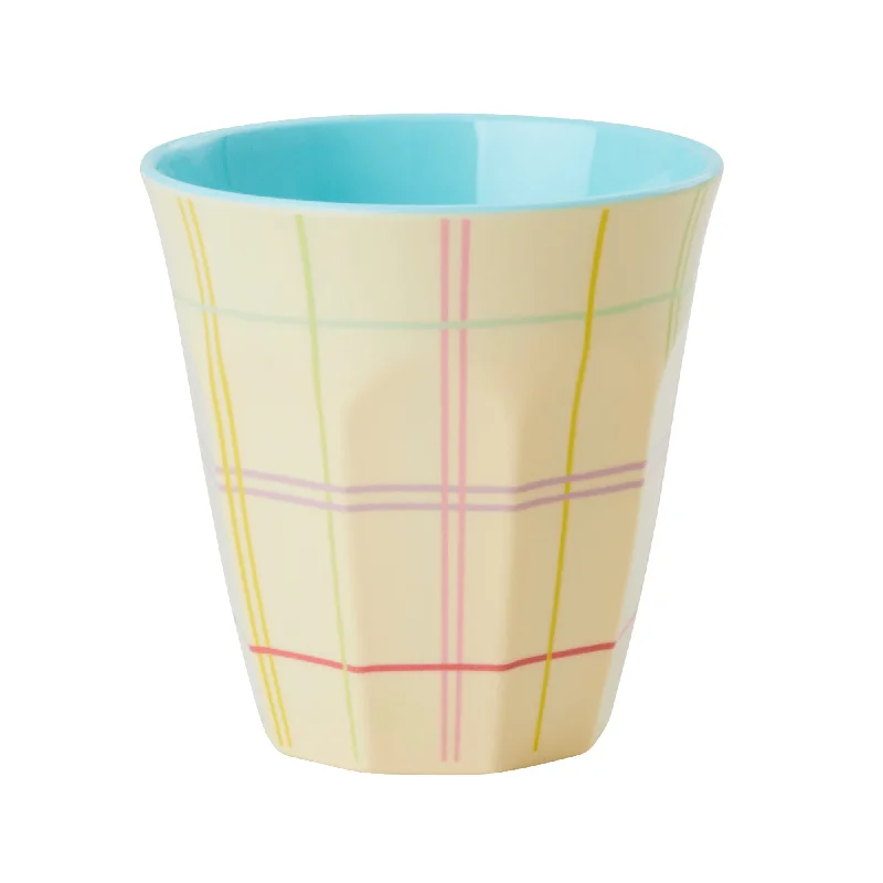 personalized coffee cup with picture -Rice DK Melamine Cup with Multicolored Check Print - Two Tone - Medium