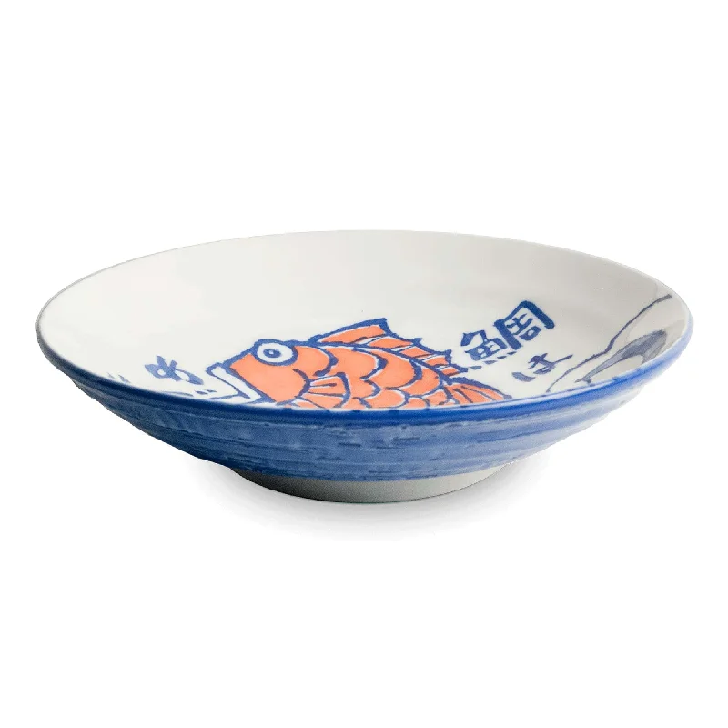 eco-friendly bamboo serving trays for family events -Japanese Fish Shallow Bowl, 21.5cm