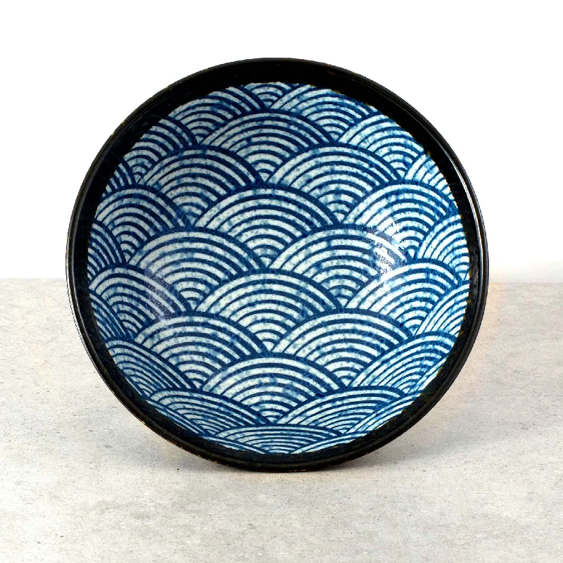 luxury porcelain dinnerware for casual dining -Blue Wave Ramen Bowl, 21cm