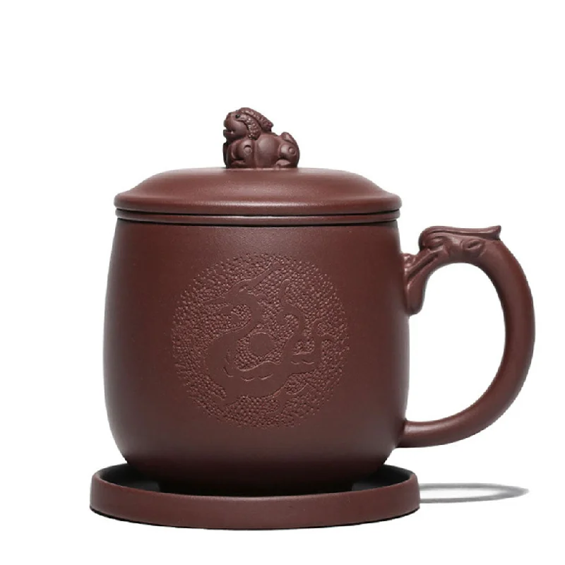 high-quality coffee mug for tea -Purple Clay Dragon Tea Cup With Infuser