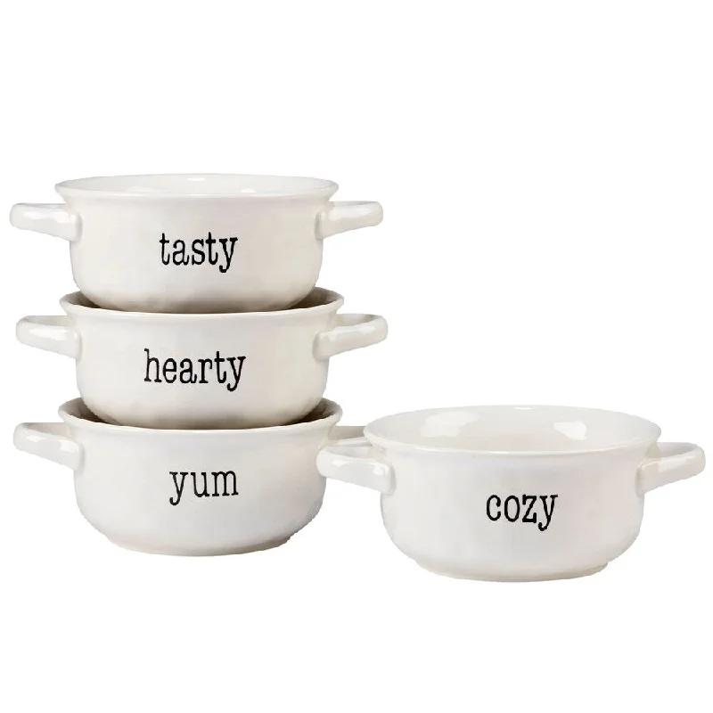 modern bamboo flatware for family gatherings -Certified International It's Just Words 32-ounce Soup Crocks (Set of 4)