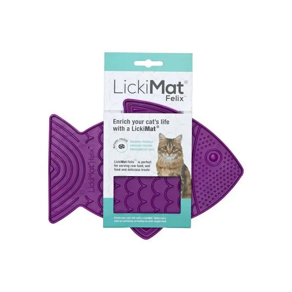 eco-friendly bamboo serving plates for formal occasions -LickiMat Felix Slow Feeder Mat for Cats Purple