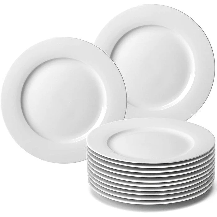 luxury bamboo bowls for serving soups -12-Piece White Porcelain Dinner Plates, Round(10.5-inch)