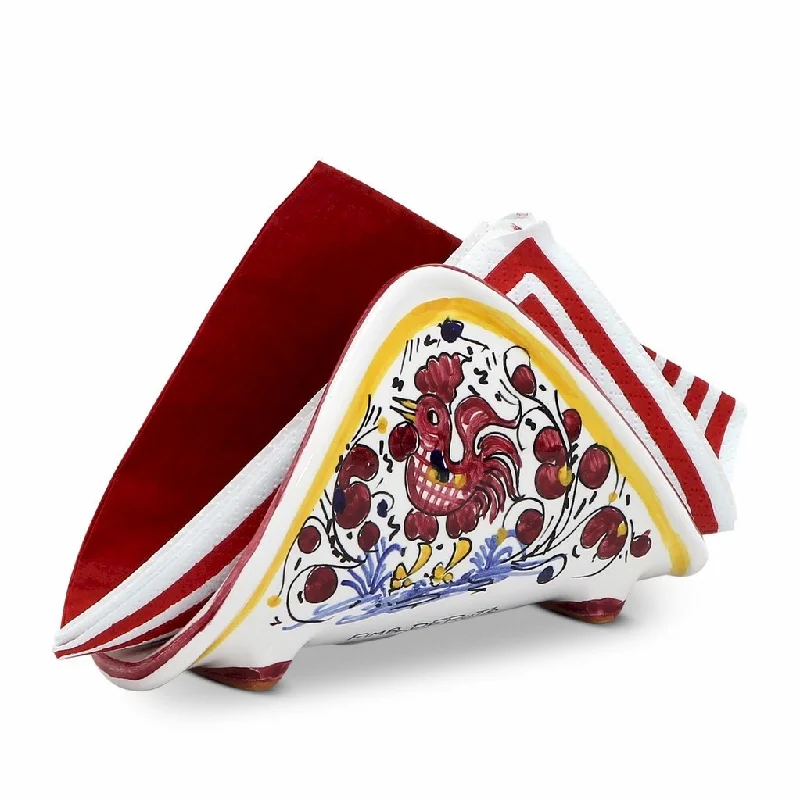 modern porcelain dinnerware for holiday events -ORVIETO RED ROOSTER: Napkin Holder