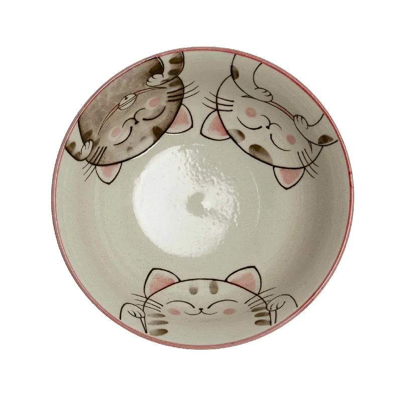 premium porcelain bowls for formal dinners -Pink Lucky Cat Japanese Ramen Bowl, 21cm