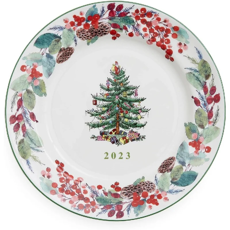 luxury bamboo plates for daily use -Spode Christmas Tree 2023 Annual Collector Plate 8 Inch