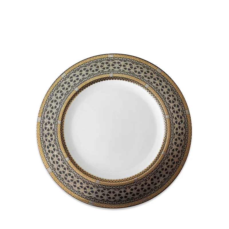 luxury bamboo serving trays for large events -Hawthorne Onyx Gold & Platinum Salad Plate